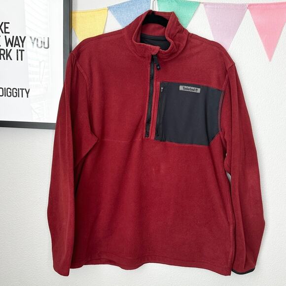 Timberland Burgundy Fleece 1/2 Zip Pullover Jacket | M - Picture 1 of 4